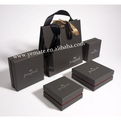 High Quality Black Paper Jewelry Package Box with Gold Satin Ribbon Closure, Gift Box Paper Wedding