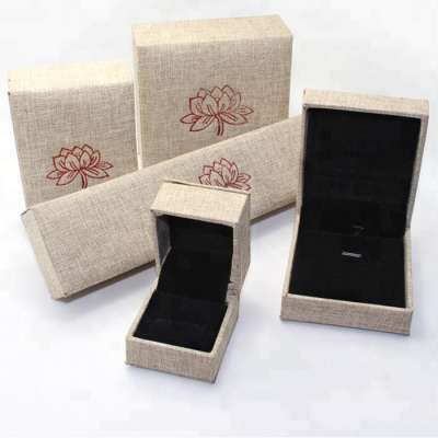 Burlap Cloth Jewelry Box Set With Velvet Insert & Custom Logo Printing