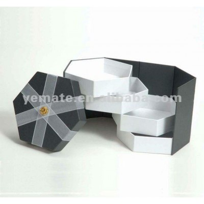 Grey color gift box octagon paper packaging box, matchbox packaging box, origami paper packaging box with ribbon