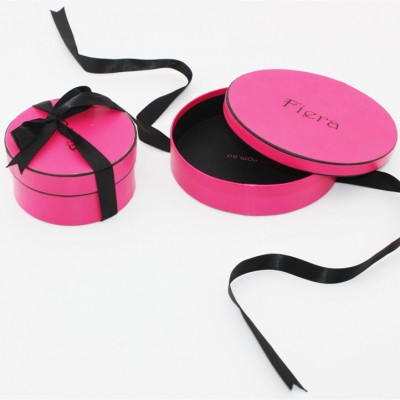 2018 Fashion Round Jewlery Box With Ribbon and Velvet Insert, Made Of Special Textured Art Paper